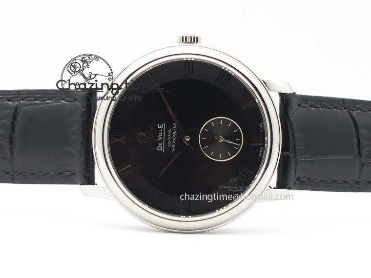 0103 De Ville MK 1:1 Best Edition SS Black Dial On Black Leather Asian Seagull T1701 (Sec@6) Unisex 8243